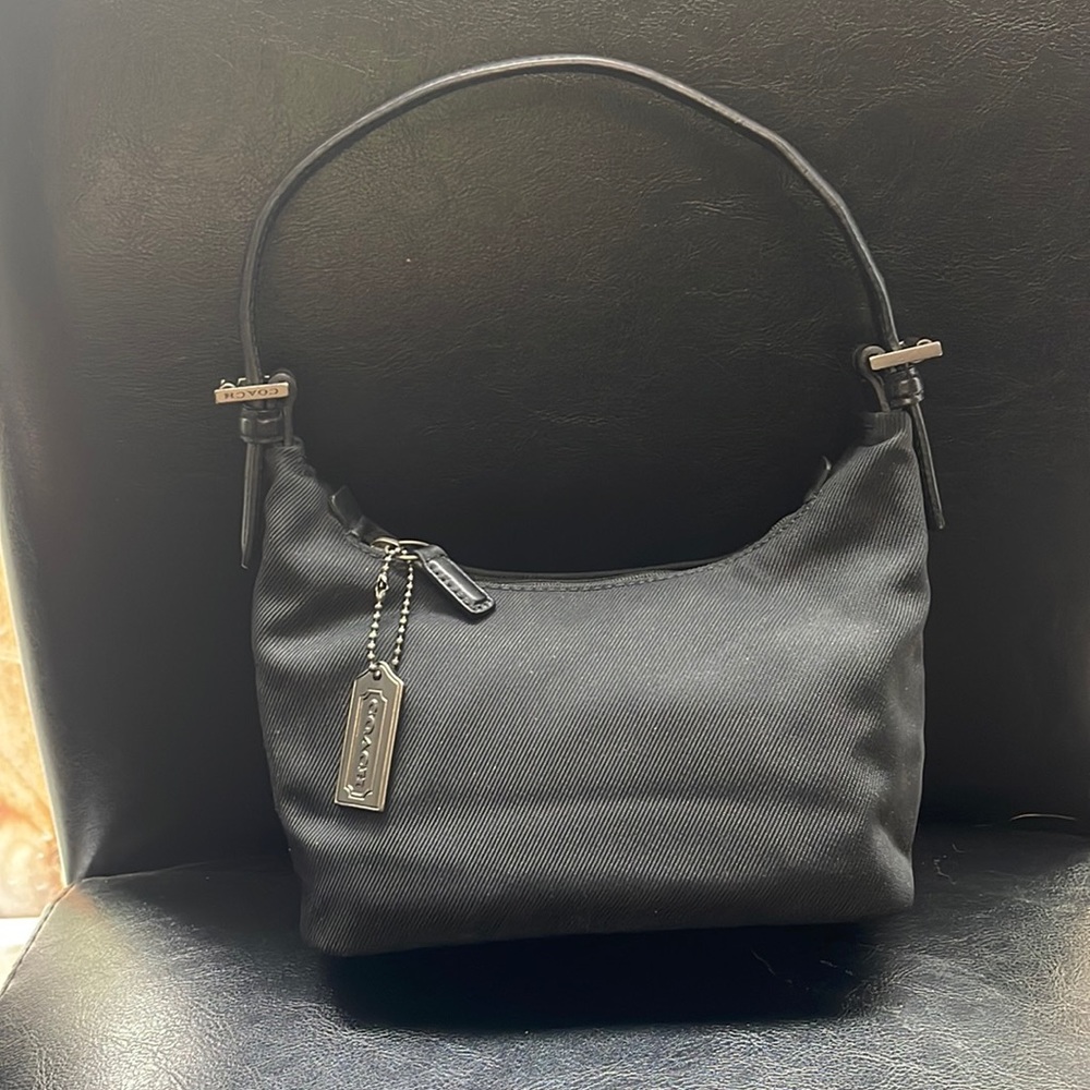 Authentic Coach Black Twill & Leather Mini Hobo Handbag Purse